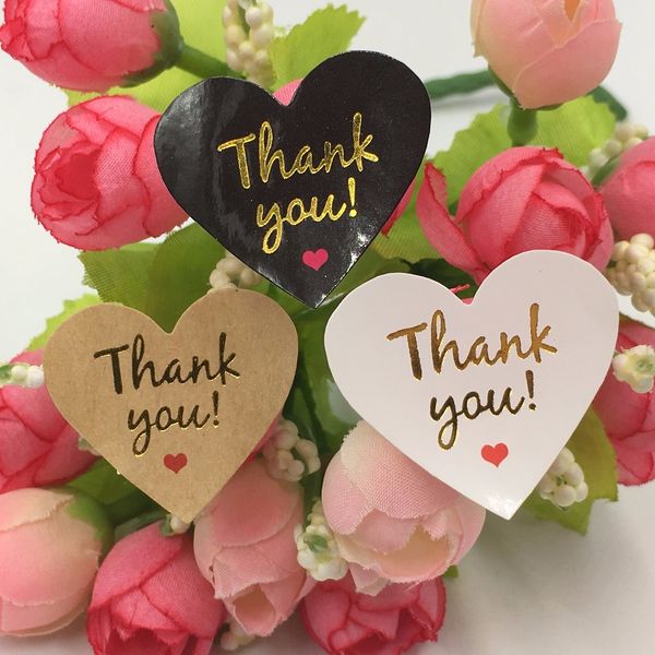 

love heart shap kraft sticker labels gold sealing stickers wedding gift labels thank you self-adhesive packing