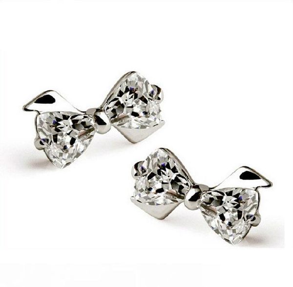 

crystal new butterfly knot stud earrings for girl vintage ear jewelry women wedding stud earrings 30% 925 sterling silver jewelry sellin, Golden;silver