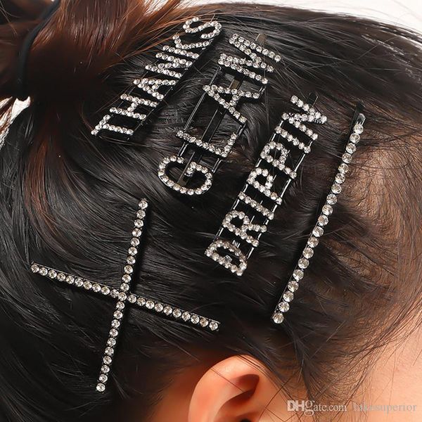 

bling bling rhinestone letter bobby pin hair clip women girls letter barrettes wholesale epacket shipping, Golden;silver