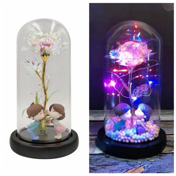 

beauty and beast rose in flask led rose flower glass dome for mother's day valentines day gift eternal flower led night