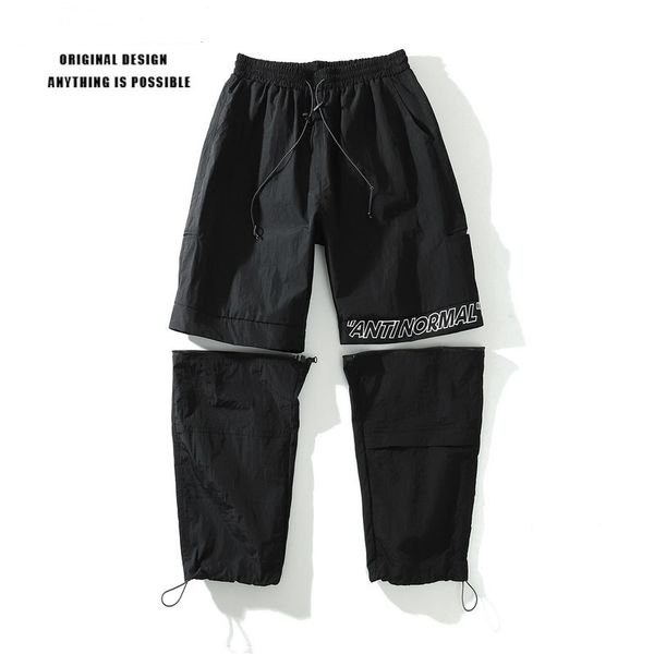 

designer two ways to wear can be split and feet overalls men and women hip-hop pants loose sports trend function original tide brand, Black