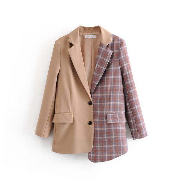 

retro girl stitching suit jacket 2019 ladies solid color lattice stitching irregular trend personality casual wild overcoat, White;black