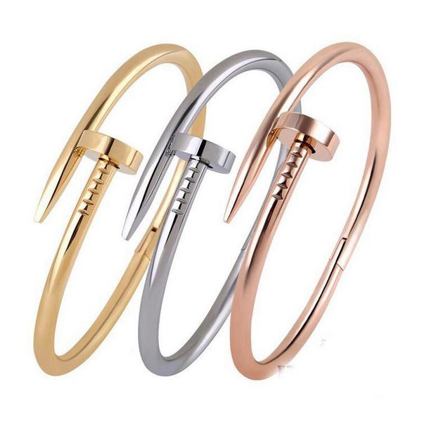 

couple fashion hip-hop titanium steel nail engagement bracelet designer creative screws simple ladies rose gold bracelet jewelry gift, Golden;silver