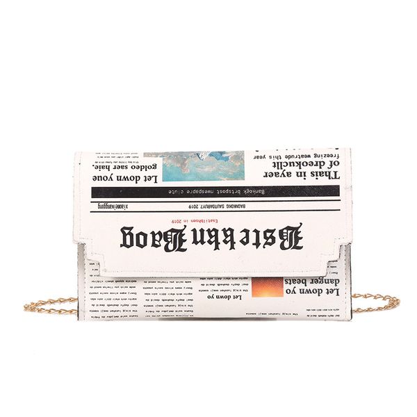 

fggs-fashion newspaper print design women casual envelope bag day clutches chain purse crossbody messenger bag shoulder hand