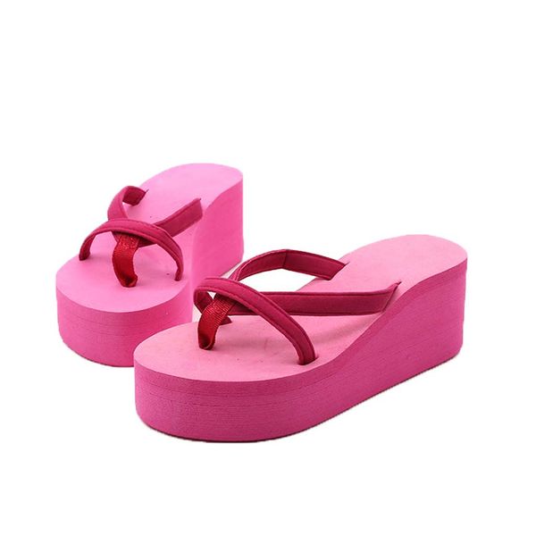 

2020 women's solid color beach flip-flops high-heeled wedge with thick-legged slippers eva injection shoes slip on slippers %50, Black