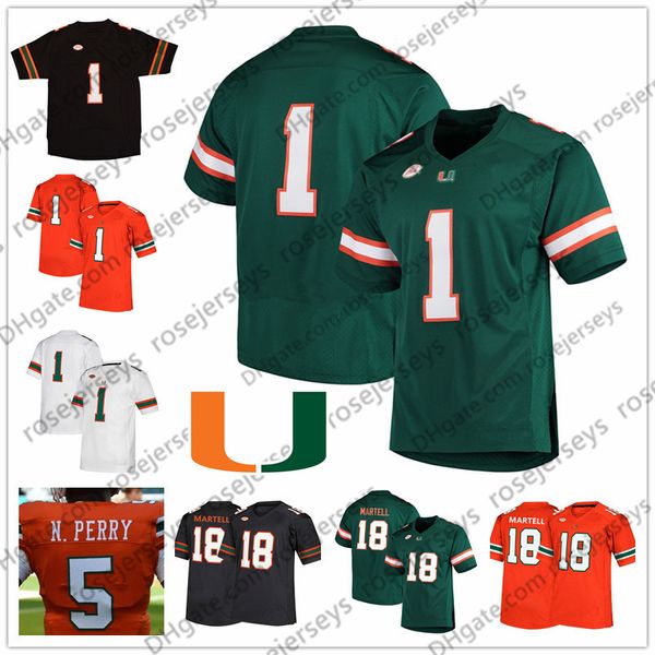 Custom Miami Hurricanes 2019 Football Any Name Number Green Orange Black White 18 Tate Martell 5 Perry 15 Williams Gore Reed Hester Jersey