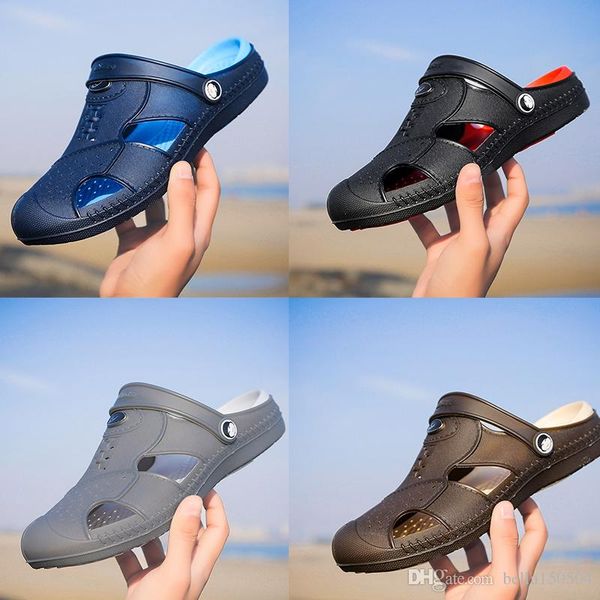 

jelly slippers men hollow sandals causal non-slip summer huaraches slippers flip flops slipper breathable water sandals beach slippers, Black