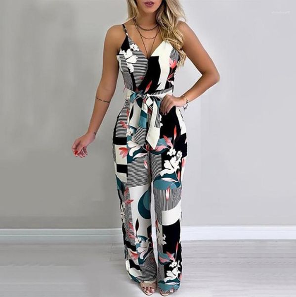 

rompers summer female clothing 2020 womens designer slim jumpsuits print backless deep v neck suspender, Black;white