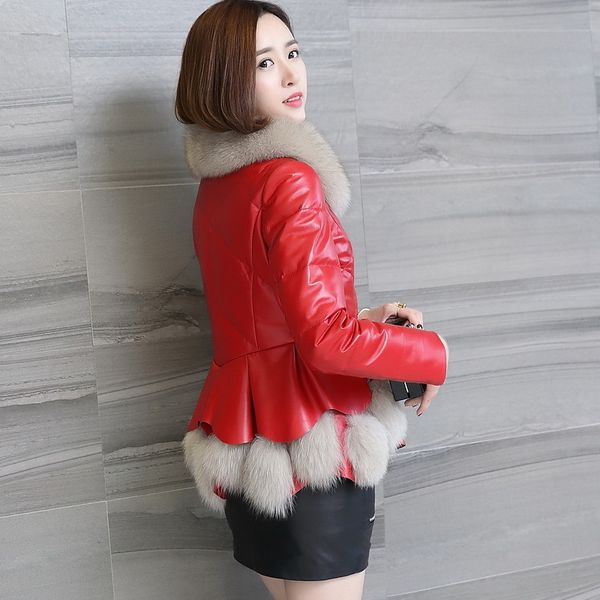 

genuine winter leather jacket women down jacket sheepskin coat real fur collar thick coats chaqueta mujer kj704 s, Black