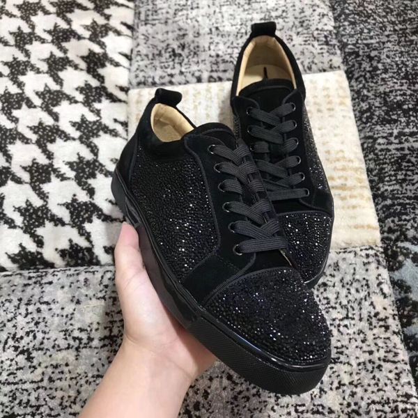 

fashion wholesale black rhinestone sneakers shoes for women,men junior red bottom shoes perfect gift casual walking eu35-46