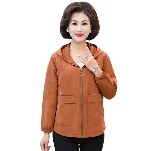 

2019 spring autumn short trench coat women casual middle aged female plus size 5xl hooded trench coat short windbreaker h731, Tan;black