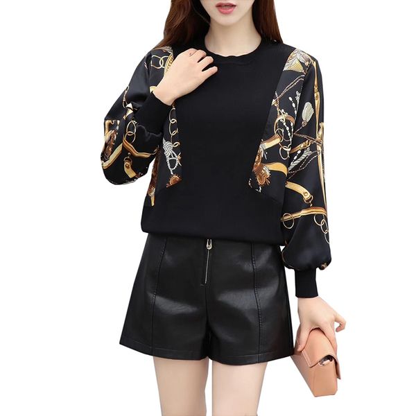 

2019 brand design casual pullover sweater spring women lace stitching knit sweater elegant leopard print black knitting top, White;black