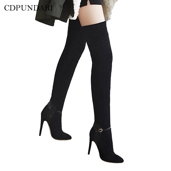 

high heels over the knee boots women thigh high boots ladies winter shoes woman cuissardes talons hauts hautes, Black