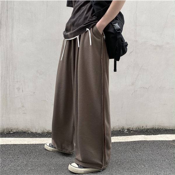

men's pants stretch waist casual fashion solid color loose straight trousers men streetwear wild hip-hop mens, Black