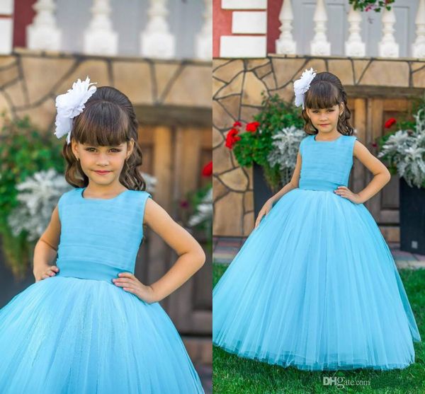 

арабский простой голубой цветок девочки платья crew бальное платье тюль для детей свадебные платья vintage little girl pageant платья, White;blue
