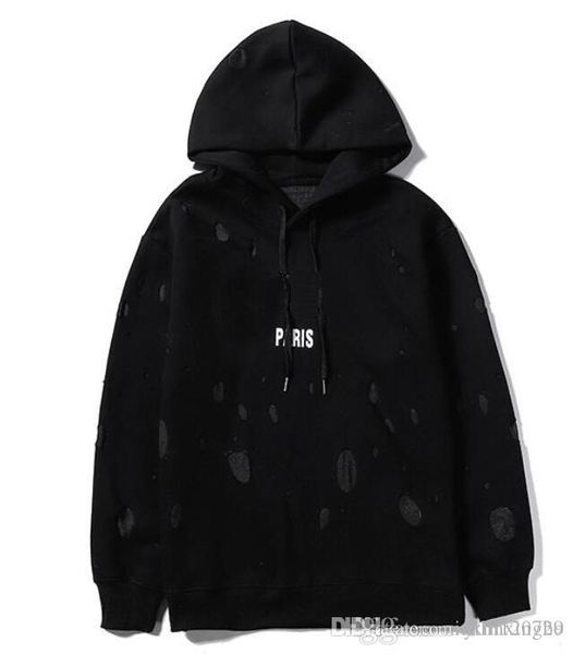 

2019 new big hole sweatshirt o-neck pullover hoodie brand paris sweater slim hooded long sleeve wholesale, Black