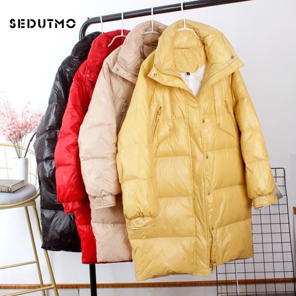 

sedutmo winter long oversize duck down jackets women thick warm coat autumn casual pocket puffer jacket, Black