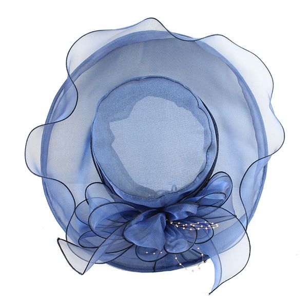 

flb] brim foldable wedding dress church hats beach summer fashion hats for women gorras sun trilby cap sun derby hat f305, Blue;gray