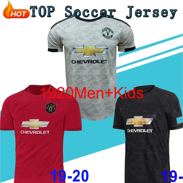 

thailand fc manchester pogba soccer jersey 2019 2020 lingard lukaku rashford football shirt united utd 19 20 uniforms man + kids kit jerseys, Black;yellow