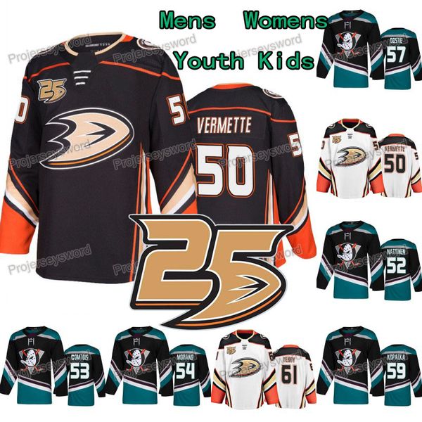 

25th Anniversary 50 Antoine Vermette Anaheim Ducks Jersey 52 Julius Nattinen 53 Max Comtois 54 Antoine Morand 57 Alex Dostie 59 Jack Kopacka