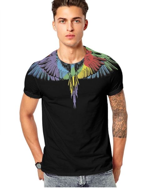 

Summer Tshirts for Mens 3D Colorful Wing Printed Tops Short Sleeved Tees Couples Black And White O-neck Tshirts