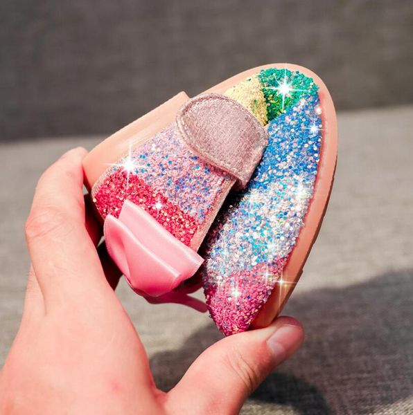 

princess kids leather shoes for girls candy color casual sandals glitter children sandals soft kids dance performance shoes, Black;grey