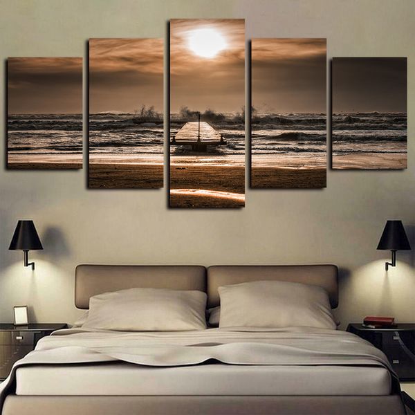 

5 panels sunset landscape artworks giclee canvas wall art abstract poster canvas print oil painting wall decor