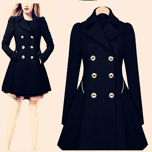 

female elegant autumn spring windbreaker jacket lapel windbreaker trendy outwear coat women's lady winter slim long coat office, Tan;black