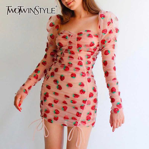 

twotwinstyle vintage patchwork sequined women dress square collar puff long sleeve high waist drawing lace up dresses female new, Black;gray