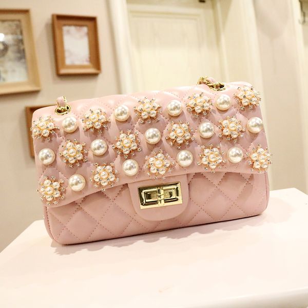 

women fashion evening diamond crystal pearl studded crossbody shoulder handbag soft touch bag high-end pu leather clutch purse
