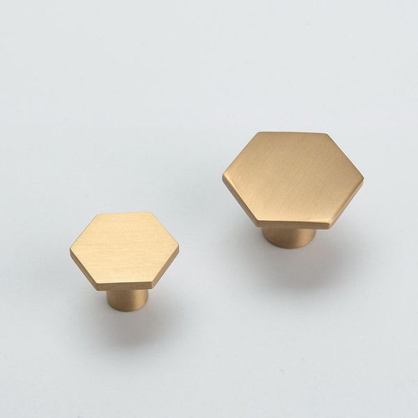 2019 Gold Kitchen Cabinet Knobs Solid Brass Hexagon Shape