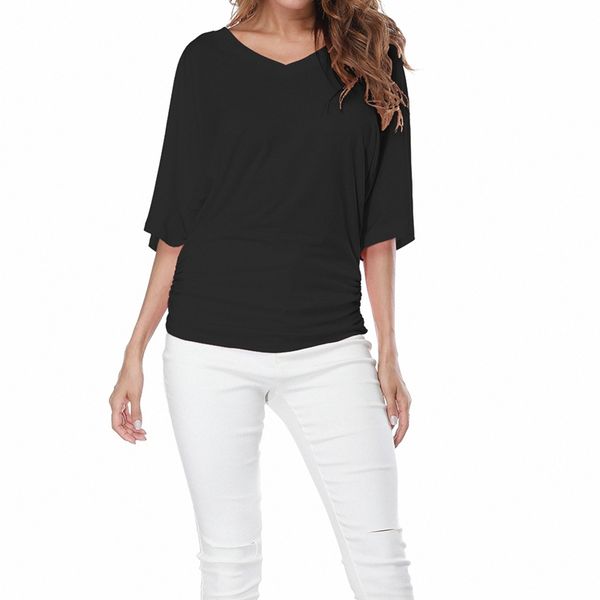 

summer women's loose bat sleeve v-neck short sleeve t-shirt top, White