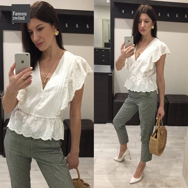 

causal blouse white embroidery lace hollow out shirt women ruffles woman blouse female elastic waist cotton 100% cotton