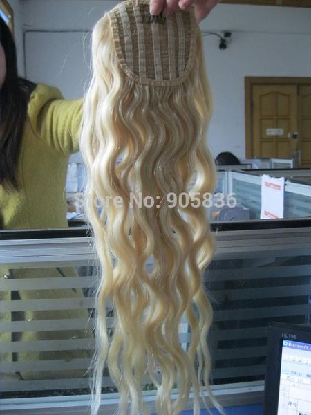 

european remy pony tail hairpiece wraps around 613 raw virgin blonde drawstring ponytail body wave curly human hair clip in extensions 100g, Black