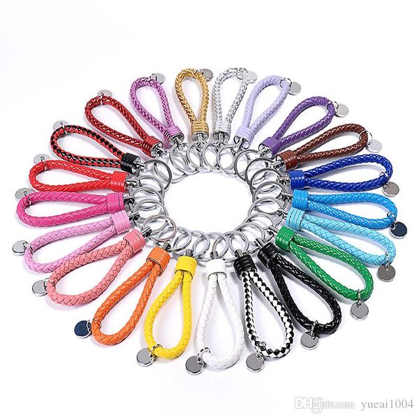 

fashion braided leather rope handmade waven keychain leather key chain ring holder for car keyrings men women keychains