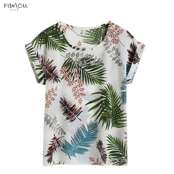 

Hot Summer Casual Blouse Shirt L-4Xl Chiffon Print O Neck Short Sleeve Ladys Top Loose Blusas Plus Size Floral