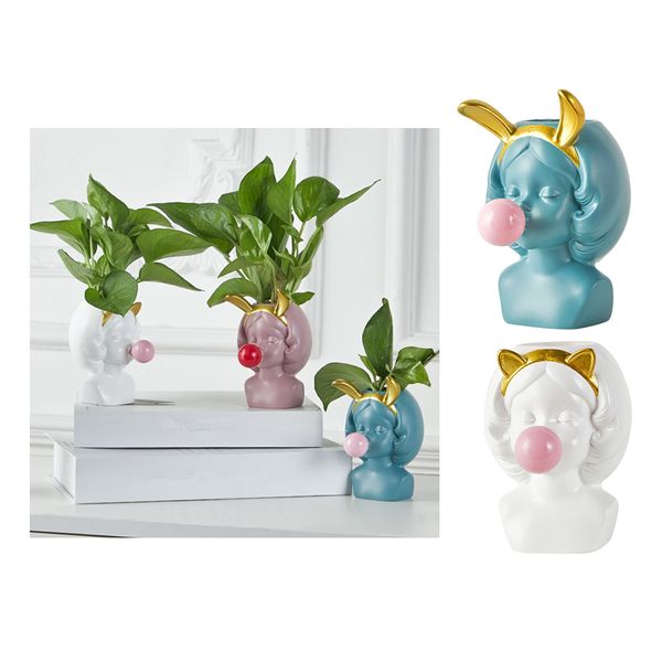

2xgirl blow bubble mini succulent flower pot garden container tabledecor 4