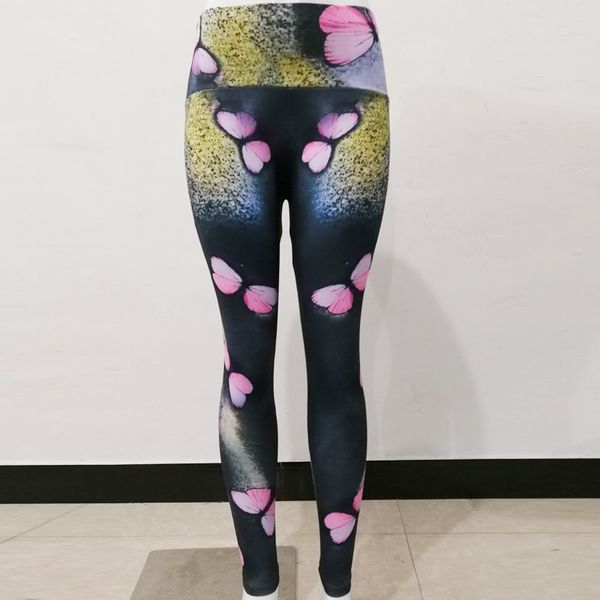 

women red butterfly digital print slim high waist sports yoga pants leggings 2855, Black