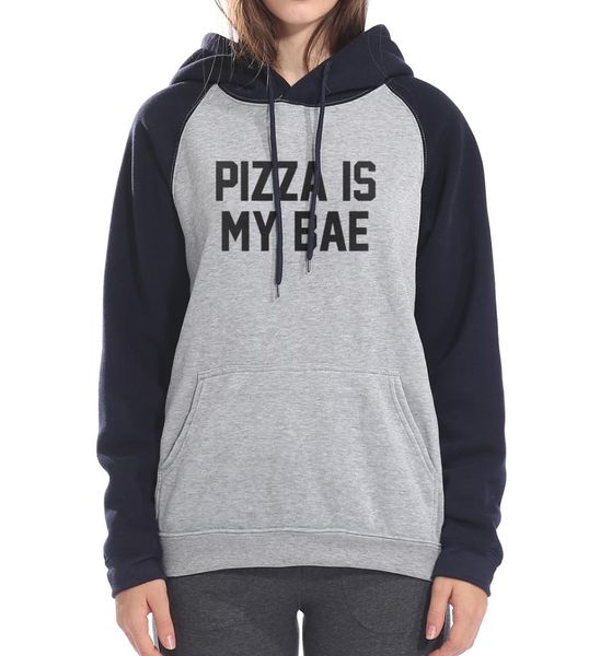 

pizza is my bae funny printing sweatshirts 2019 new women raglan sleeve hoodies long sleeves fleece warm for winter hooded s-xxl, Black