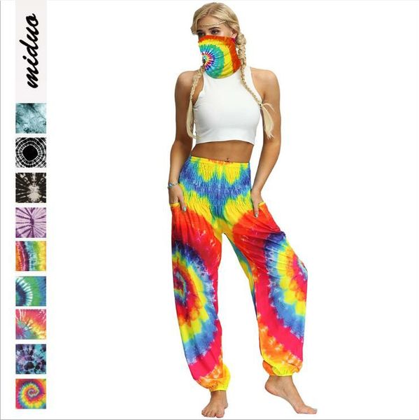 Tie-dye Calças Mandala Bloomers Bohemian flor Menina Beach Resort Knickers bolso Sunscreen Casual Calças Yoga Sports Dança Harem Pants D7520