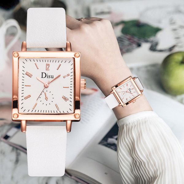 

square dial ladies watch fashion women watches girl gift clock dress leather quartz wristwatch zegarek damski 2019, Slivery;brown