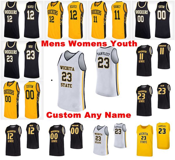

ncaa wichita state shockers jerseys mens trey wade jersey erik stevenson 11 noah fernandes jacob herrs basketball jerseys custom stitched, Black