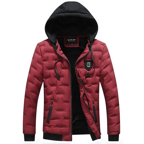

winter new style men's casual cotton-padded clothes youth hooded korean-style slim fit solid color cotton-padded jacket sell, Black