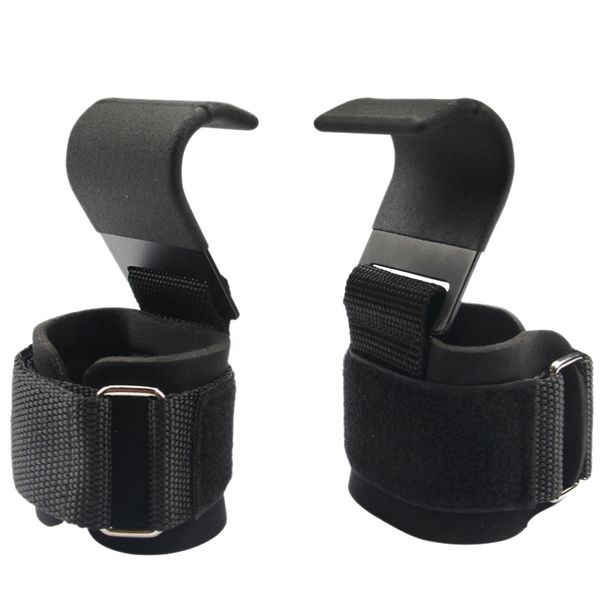 

fitness weight lifting heavy duty hooks with neoprene pad gym wrist wraps power weight lifting training set, Black