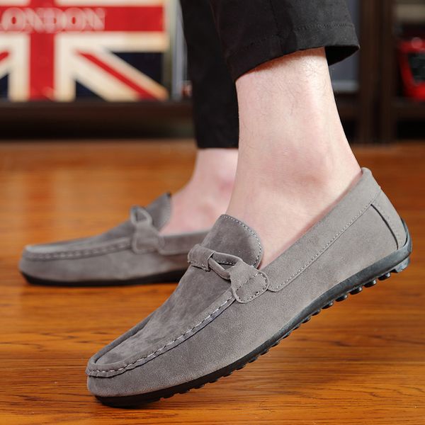 

2019 spring men shoes fashion flats loafers slip-on flock casual shoes men walking light boat male comfort footwear, Black