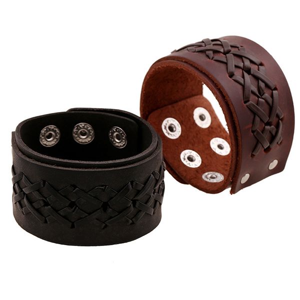 

handmade real 4mm wide black and brown leather charm bracelet, Golden;silver