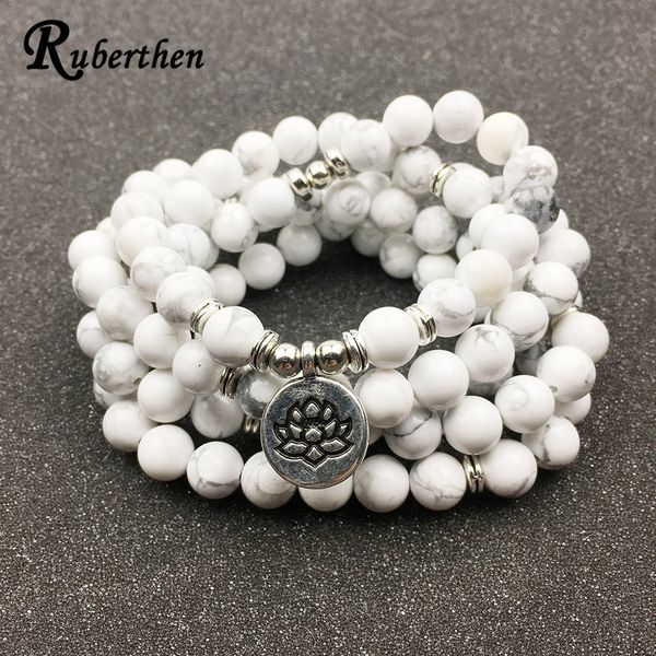 

ruberthen designed women`s bracelet trendy 108 mala howlite lotus bracelet or necklace yogi jewelry gift for girls y200107, Golden;silver