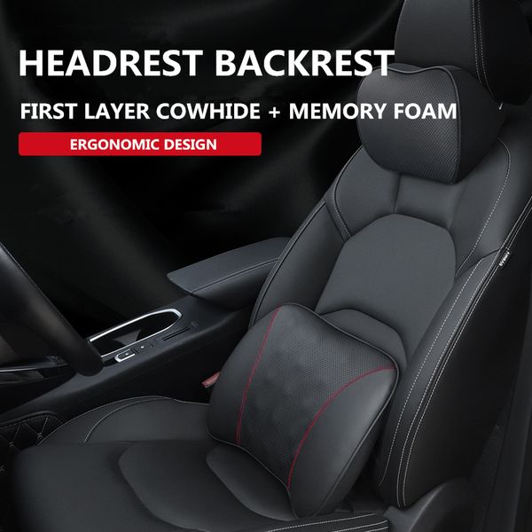 

2018 leather new car headrest car neck pillow seat upport memory cotton headrest pillow waist set of vehicle interior
