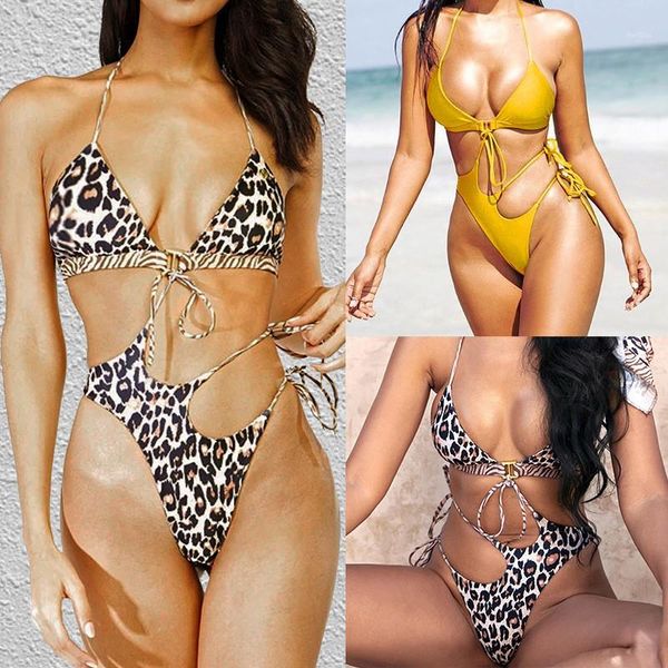 

summer bikinis with belt hollow out womens designer one piece of bikini leopard solid color, White;black