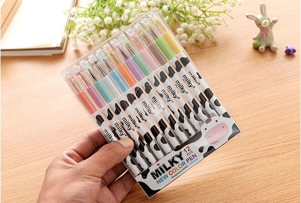 

12colors/set milky cow diamond head gel pen kawaii 0.38mm ink gel pens stationery office school supplies